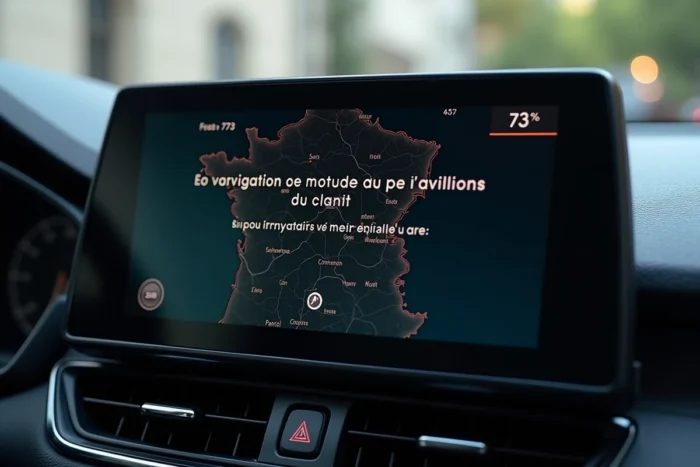 Écran tactile du Citroën C3 Aircross affichant la progression de la mise à jour du système GPS en français